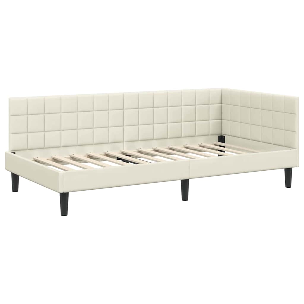 Cadru de pat colțar cu saltea cu headboard 2 pcs Crem Catifea GartenMobel Dekor