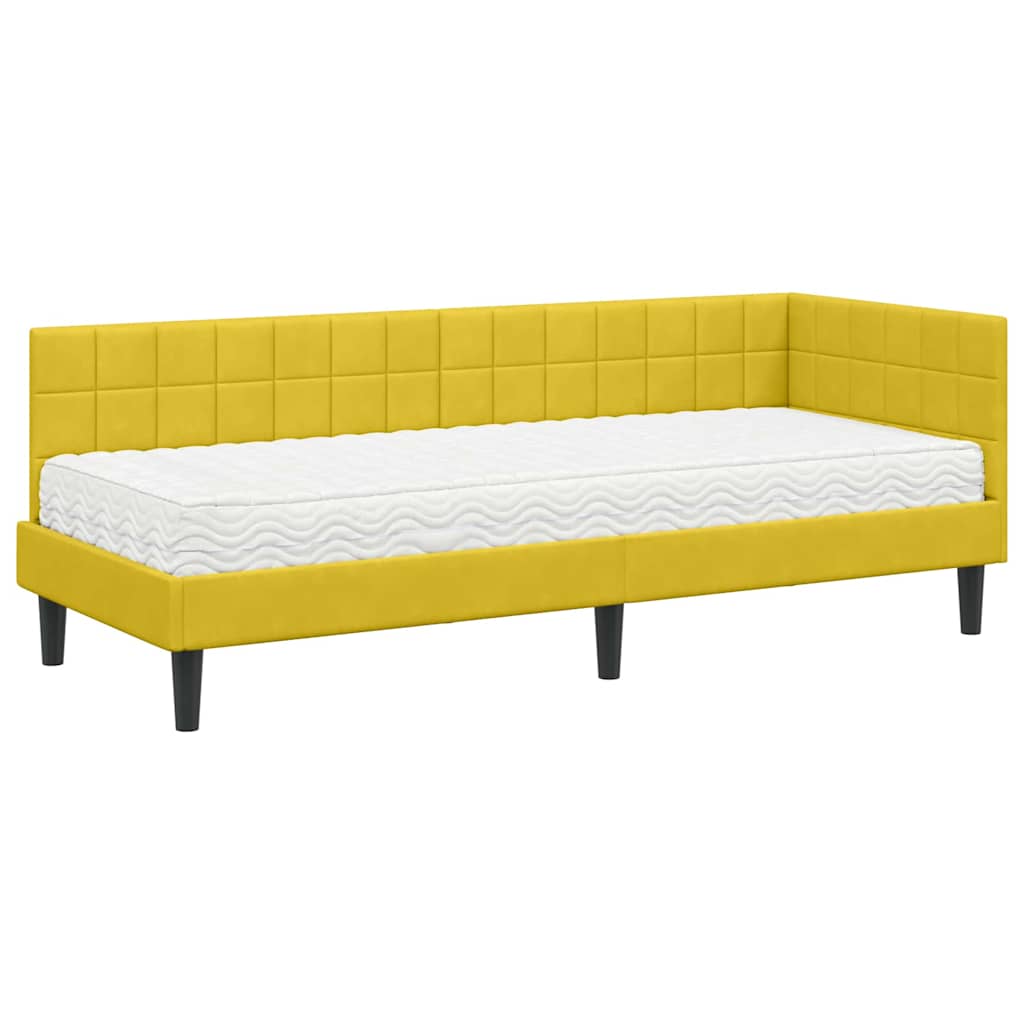 Cadru de pat colțar cu saltea cu headboard 2 pcs Galben Catifea GartenMobel Dekor