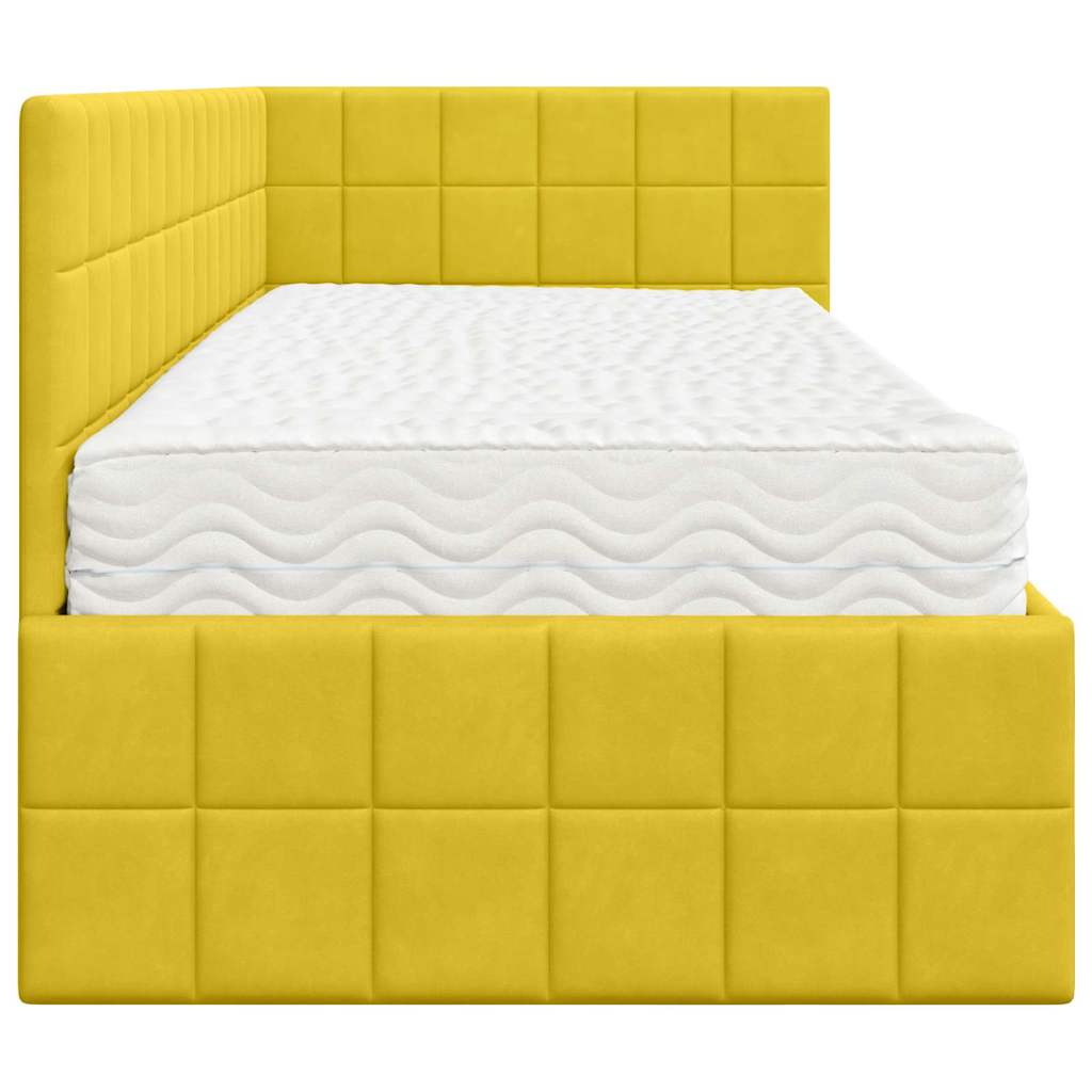 Cadru de pat colțar cu saltea cu headboard 2 pcs Galben Catifea GartenMobel Dekor