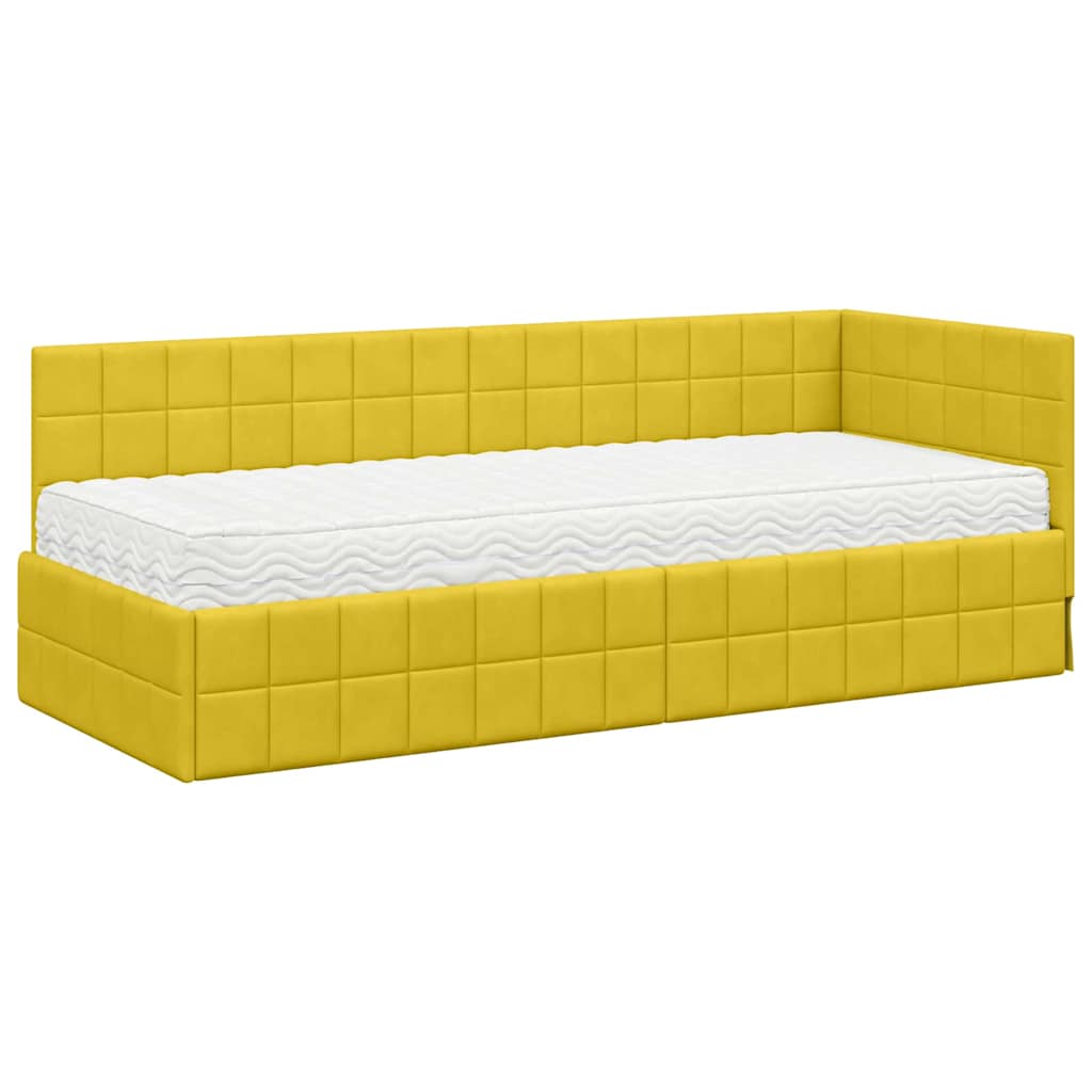 Cadru de pat colțar cu saltea cu headboard 2 pcs Galben Catifea GartenMobel Dekor