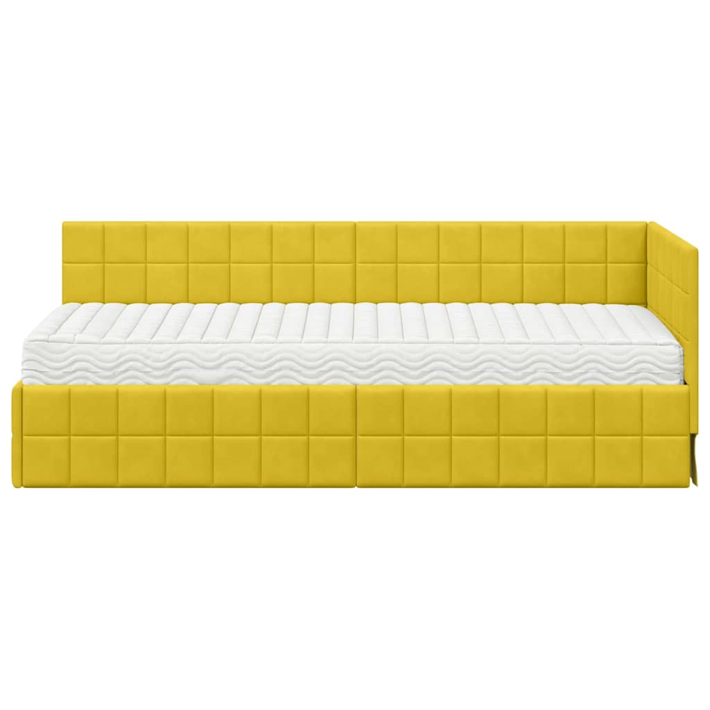 Cadru de pat colțar cu saltea cu headboard 2 pcs Galben Catifea GartenMobel Dekor