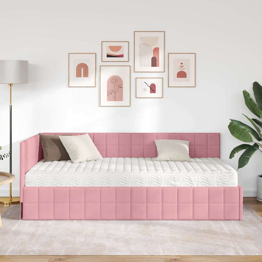 Cadru de pat colțar cu saltea cu headboard 2 pcs Gri Catifea GartenMobel Dekor