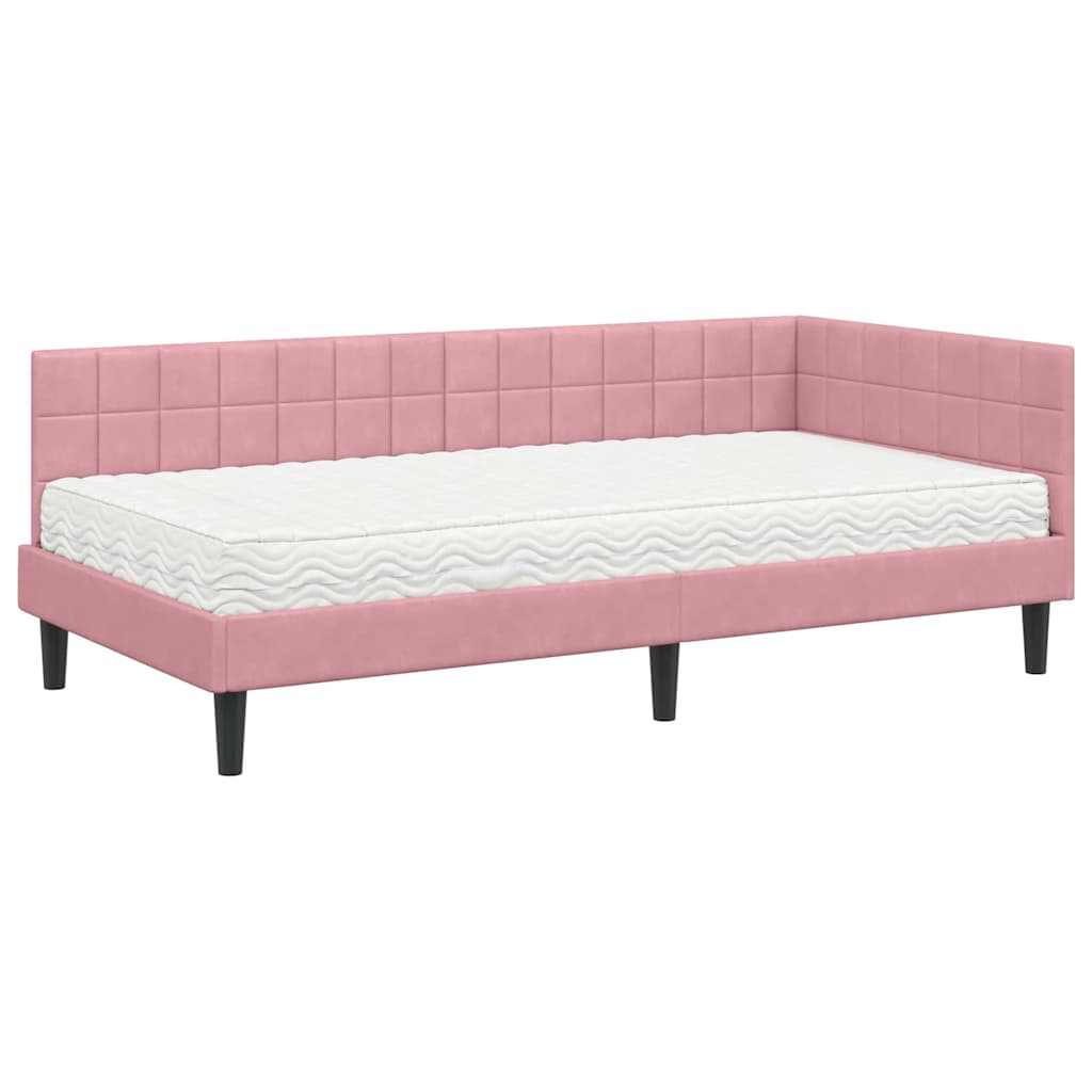 Cadru de pat colțar cu saltea cu headboard 2 pcs Gri Catifea GartenMobel Dekor