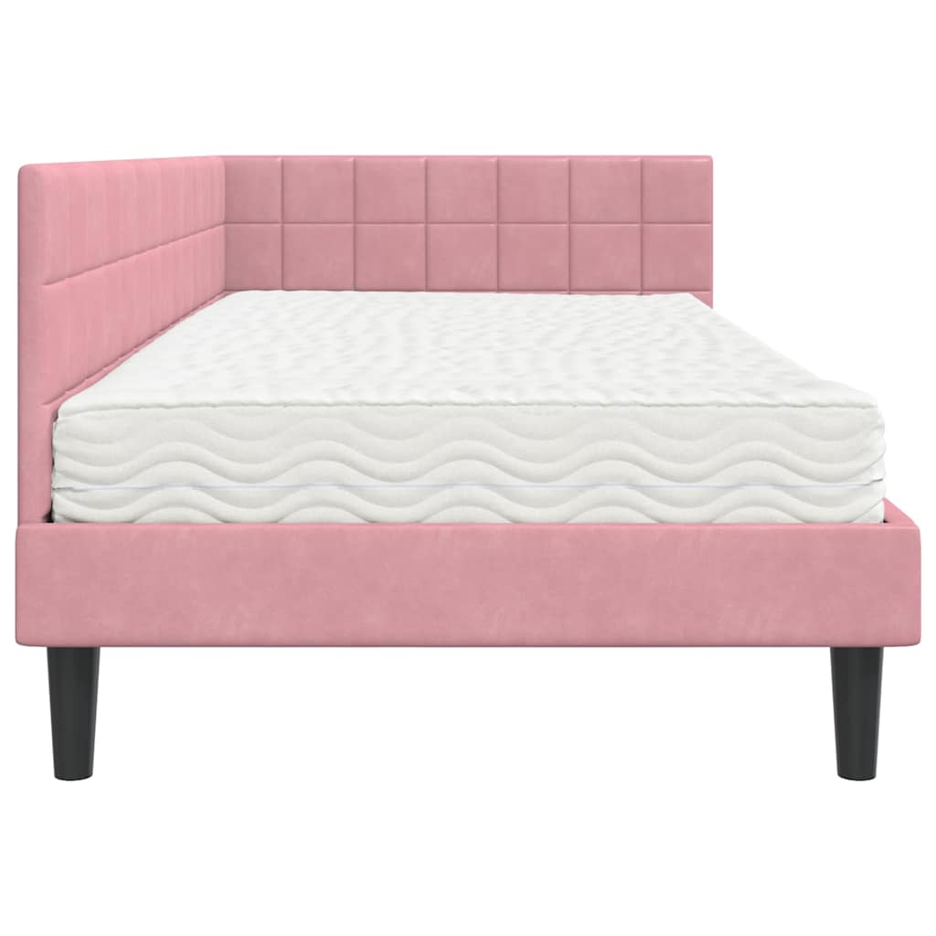 Cadru de pat colțar cu saltea cu headboard 2 pcs Gri Catifea GartenMobel Dekor