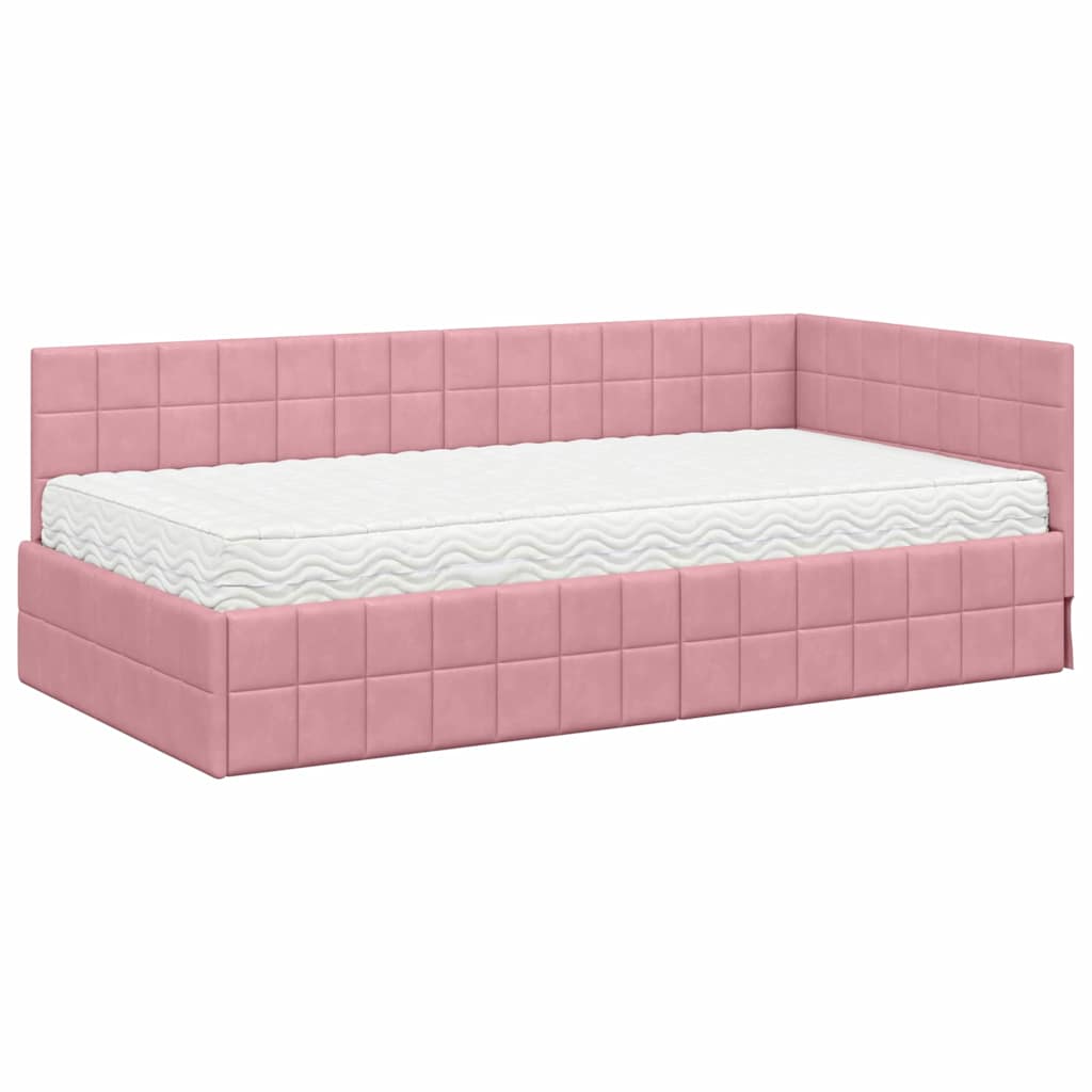 Cadru de pat colțar cu saltea cu headboard 2 pcs Gri Catifea GartenMobel Dekor