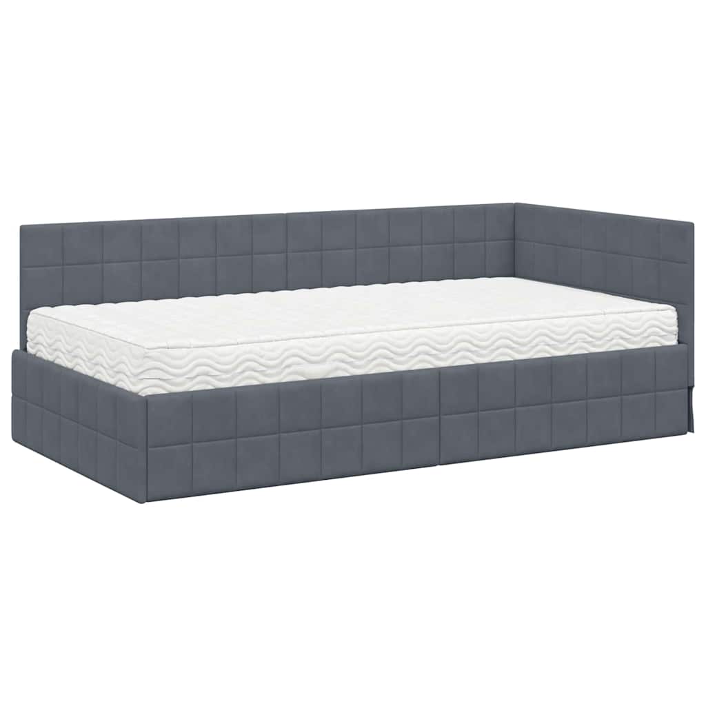 Cadru de pat colțar cu saltea cu headboard 2 pcs Gri Catifea GartenMobel Dekor