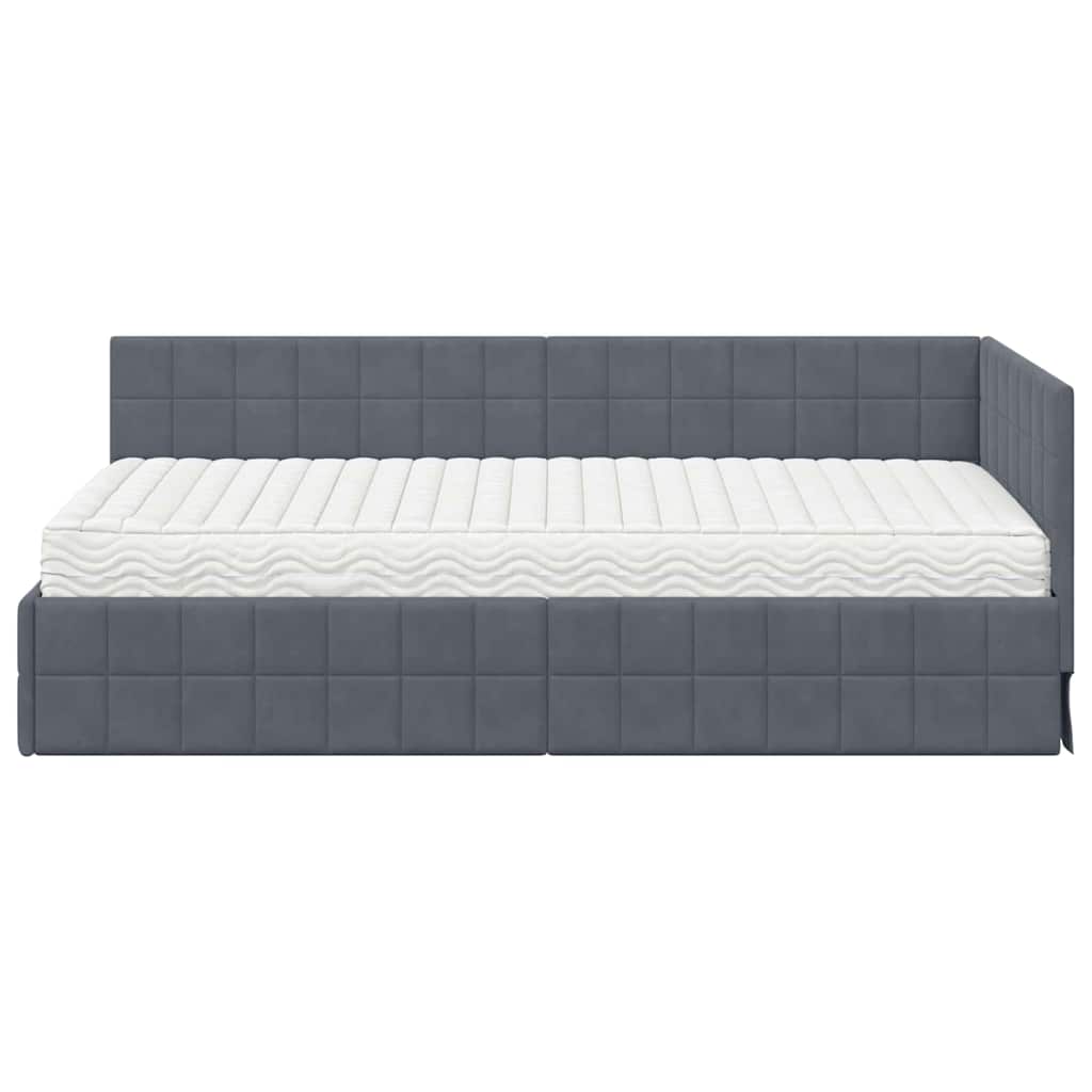 Cadru de pat colțar cu saltea cu headboard 2 pcs Gri Catifea GartenMobel Dekor