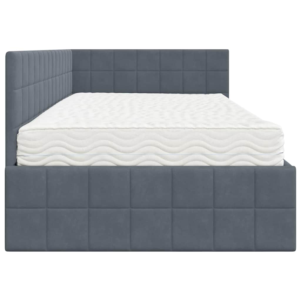Cadru de pat colțar cu saltea cu headboard 2 pcs Gri Catifea GartenMobel Dekor