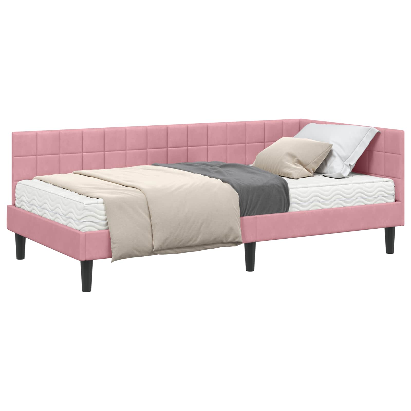 Cadru de pat colțar cu saltea cu headboard 2 pcs Gri Catifea GartenMobel Dekor