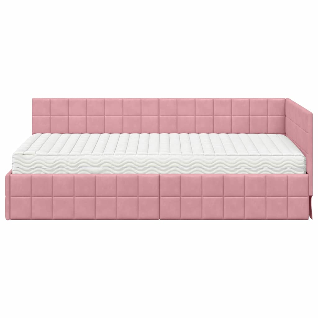 Cadru de pat colțar cu saltea cu headboard 2 pcs Gri Catifea GartenMobel Dekor