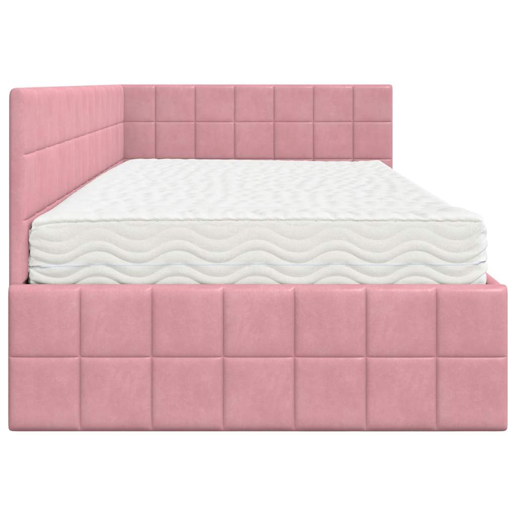 Cadru de pat colțar cu saltea cu headboard 2 pcs Gri Catifea GartenMobel Dekor