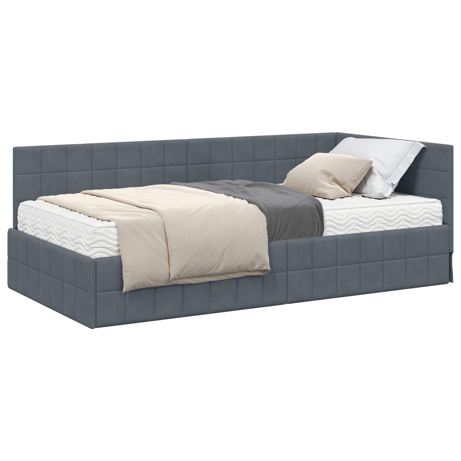Cadru de pat colțar cu saltea cu headboard 2 pcs Gri Catifea GartenMobel Dekor