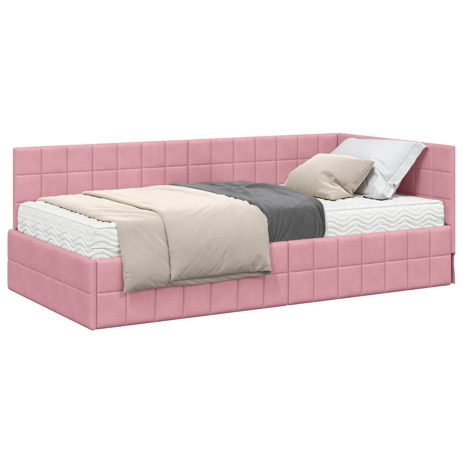 Cadru de pat colțar cu saltea cu headboard 2 pcs Gri Catifea GartenMobel Dekor