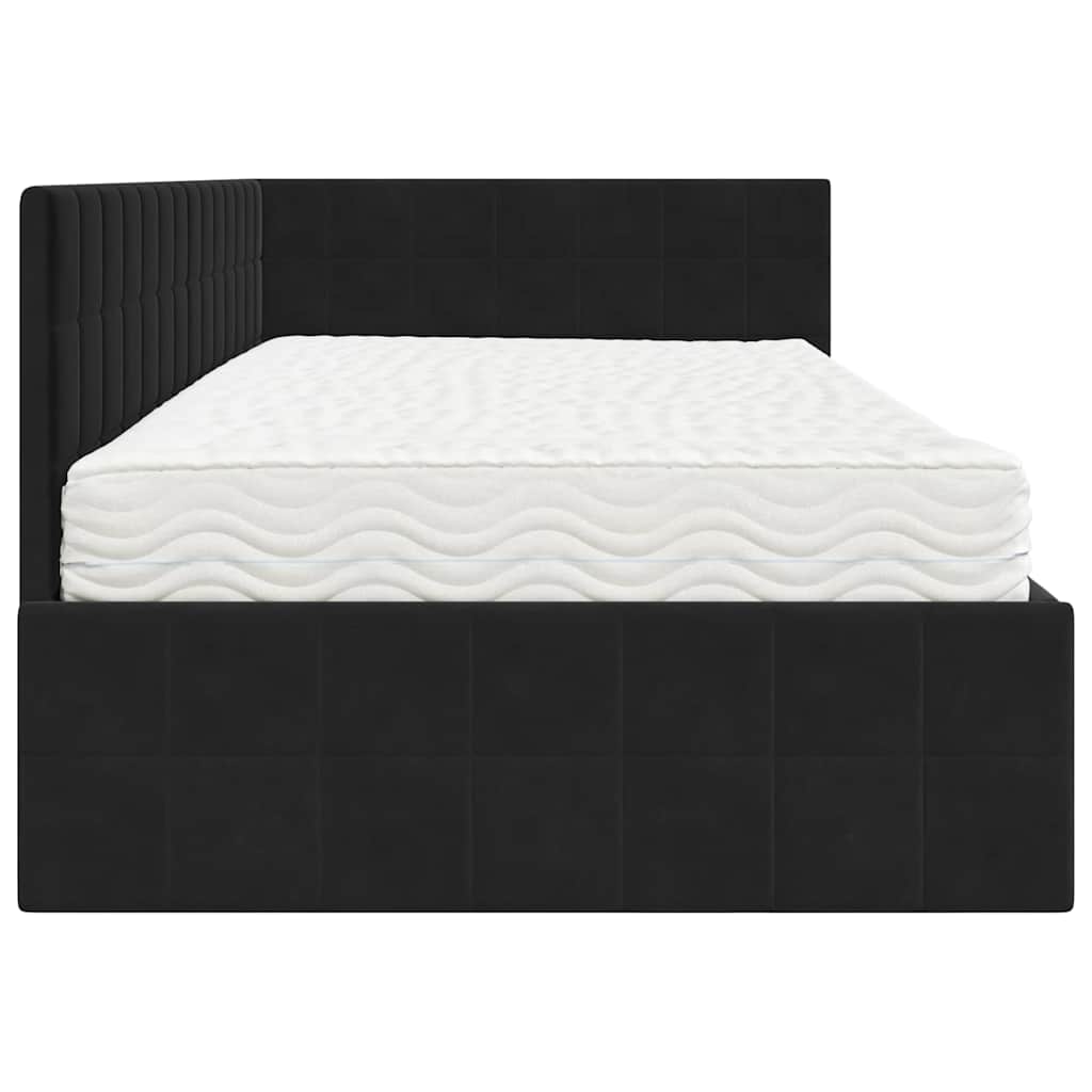 Cadru de pat colțar cu saltea cu headboard 2 pcs Negru Catifea GartenMobel Dekor
