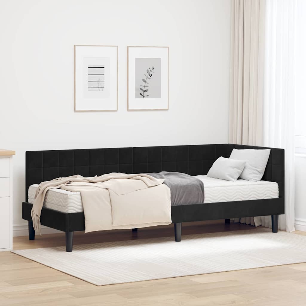 Cadru de pat colțar cu saltea cu headboard 2 pcs Negru Catifea GartenMobel Dekor