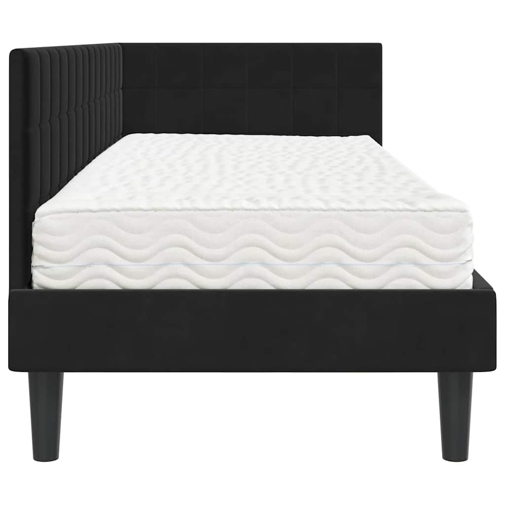 Cadru de pat colțar cu saltea cu headboard 2 pcs Negru Catifea GartenMobel Dekor