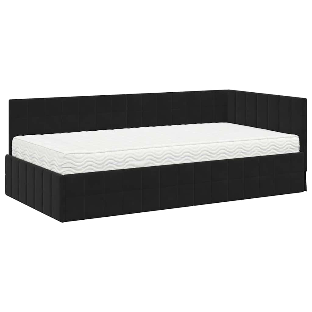 Cadru de pat colțar cu saltea cu headboard 2 pcs Negru Catifea GartenMobel Dekor