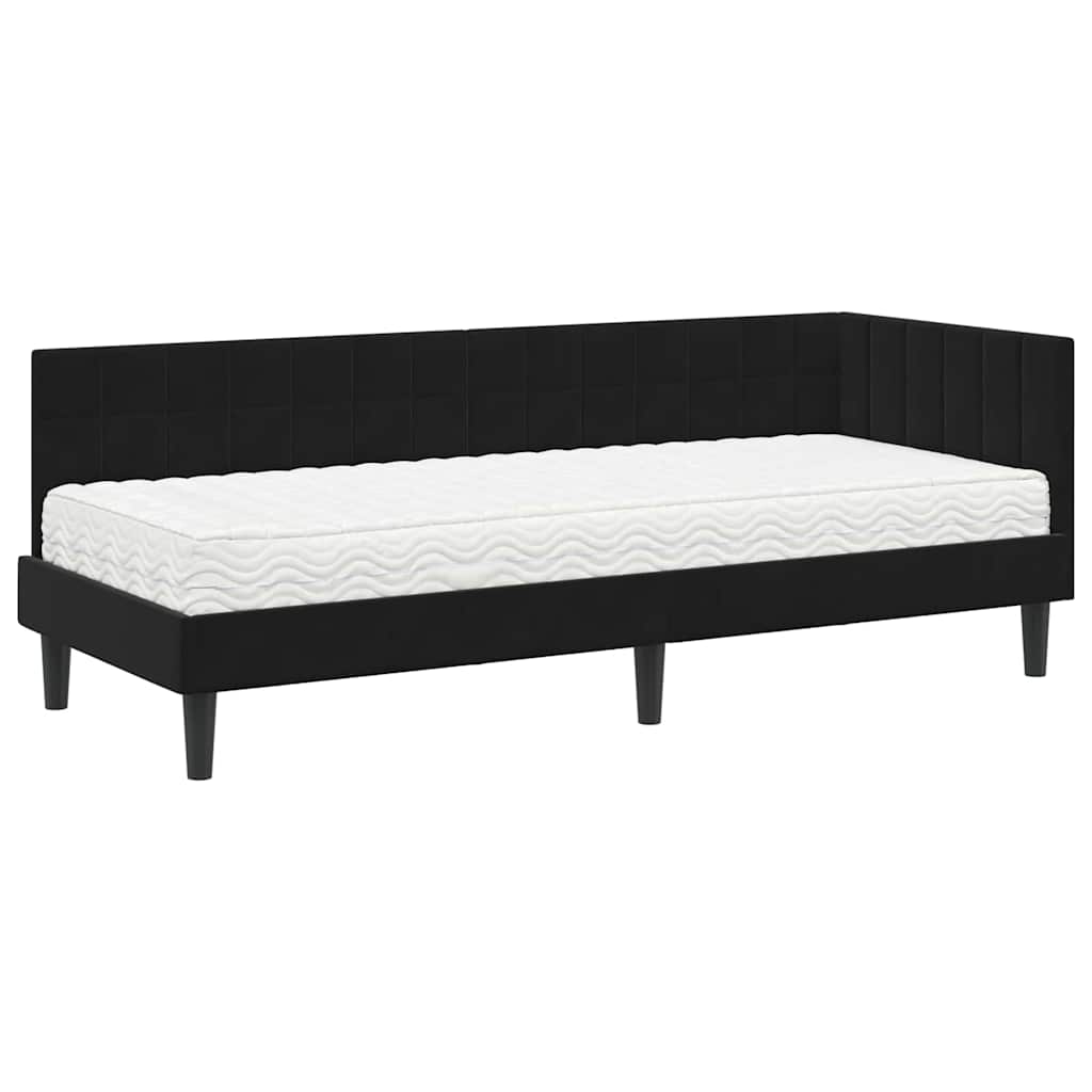 Cadru de pat colțar cu saltea cu headboard 2 pcs Negru Catifea GartenMobel Dekor