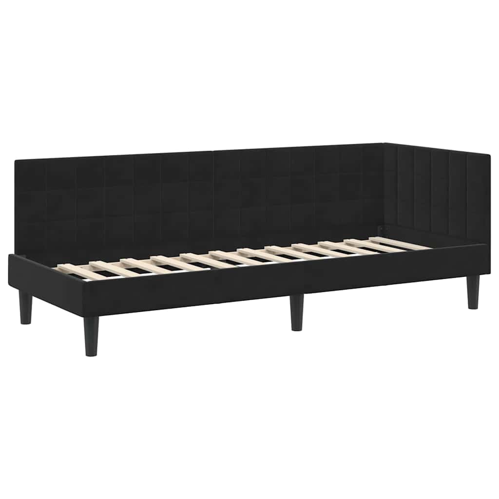 Cadru de pat colțar cu saltea cu headboard 2 pcs Negru Catifea GartenMobel Dekor
