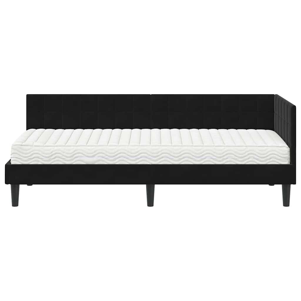 Cadru de pat colțar cu saltea cu headboard 2 pcs Negru Catifea GartenMobel Dekor
