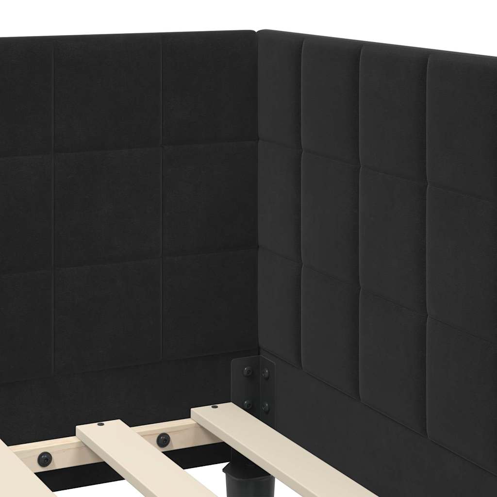 Cadru de pat colțar cu saltea cu headboard 2 pcs Negru Catifea GartenMobel Dekor