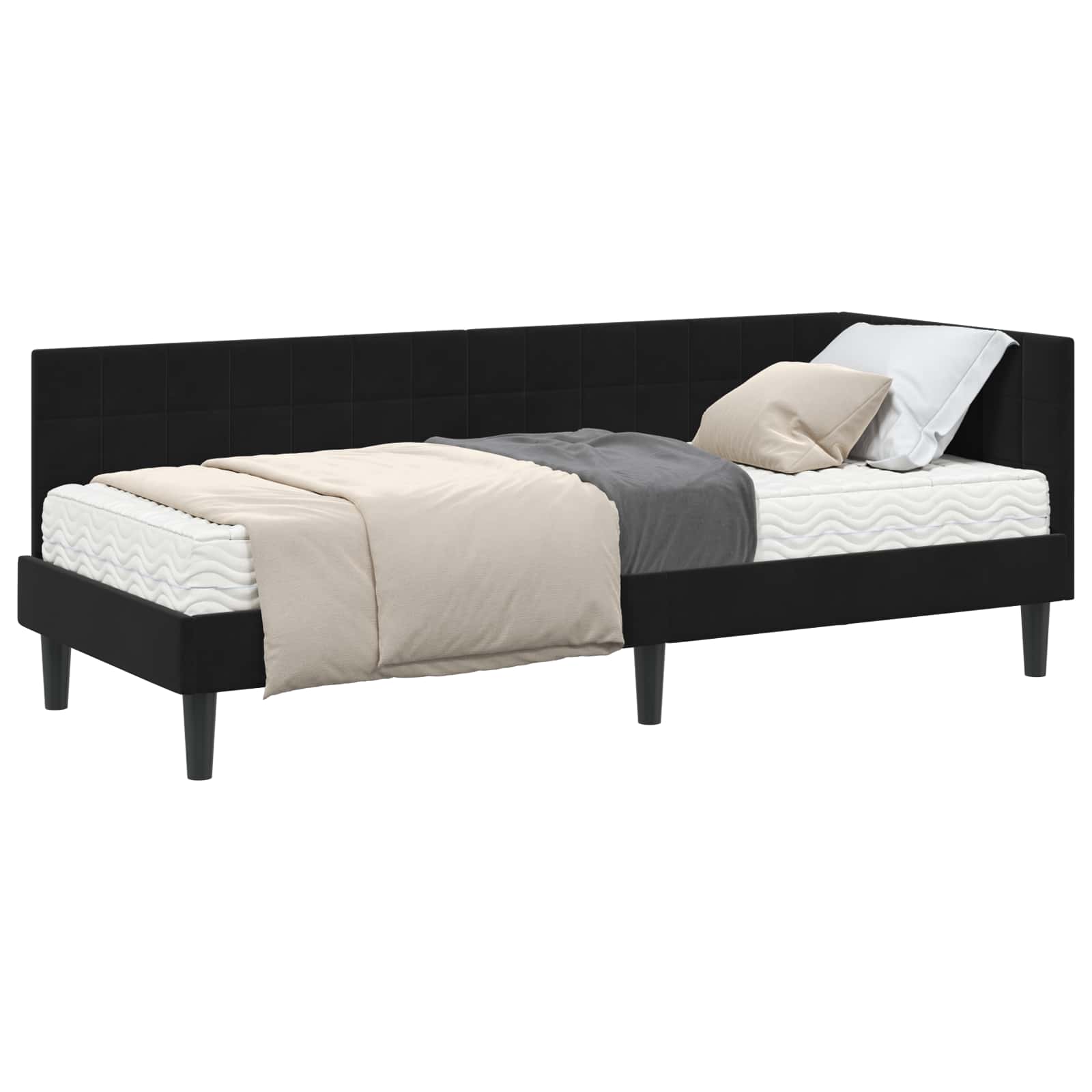 Cadru de pat colțar cu saltea cu headboard 2 pcs Negru Catifea GartenMobel Dekor