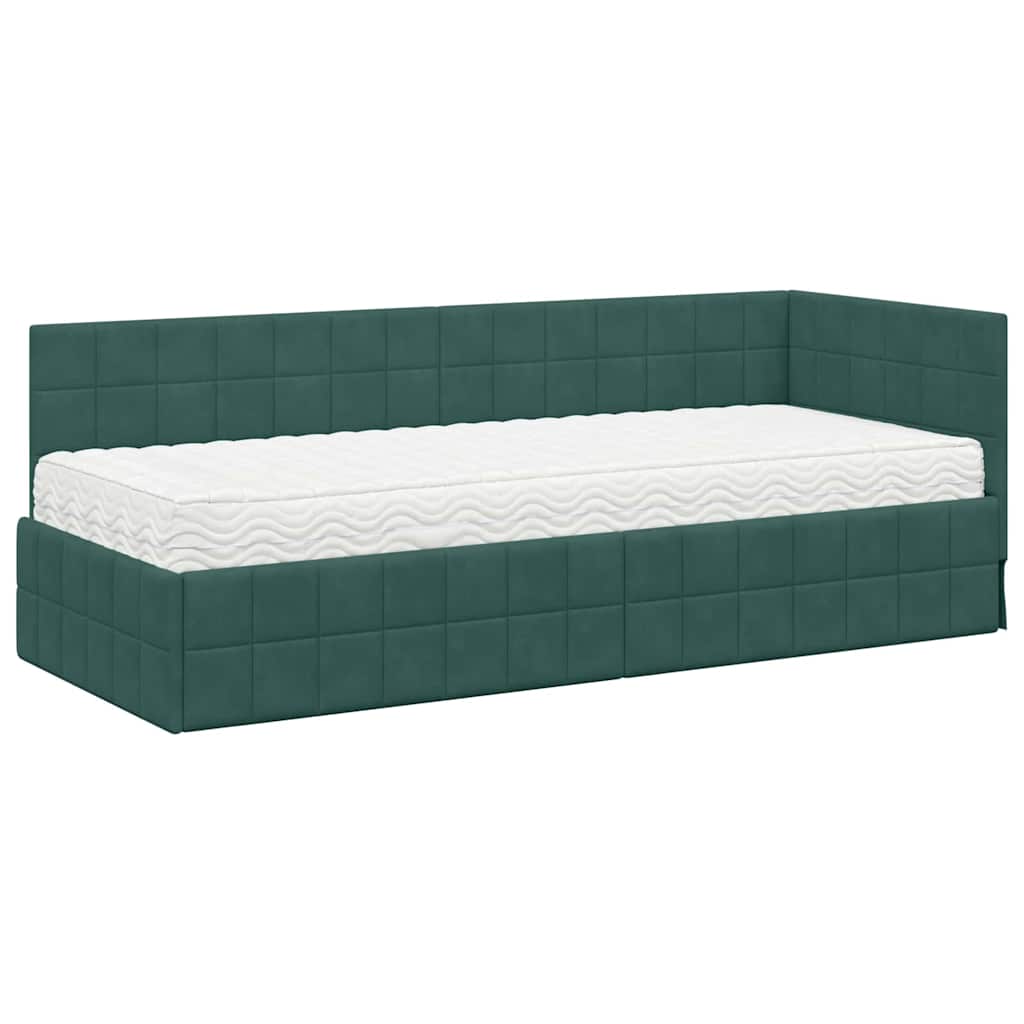 Cadru de pat colțar cu saltea cu headboard 2 pcs Verde Catifea GartenMobel Dekor
