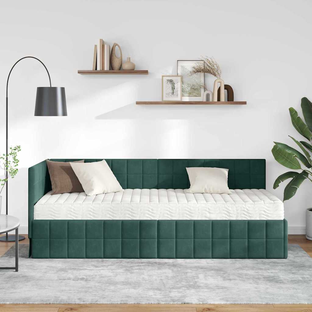 Cadru de pat colțar cu saltea cu headboard 2 pcs Verde Catifea GartenMobel Dekor