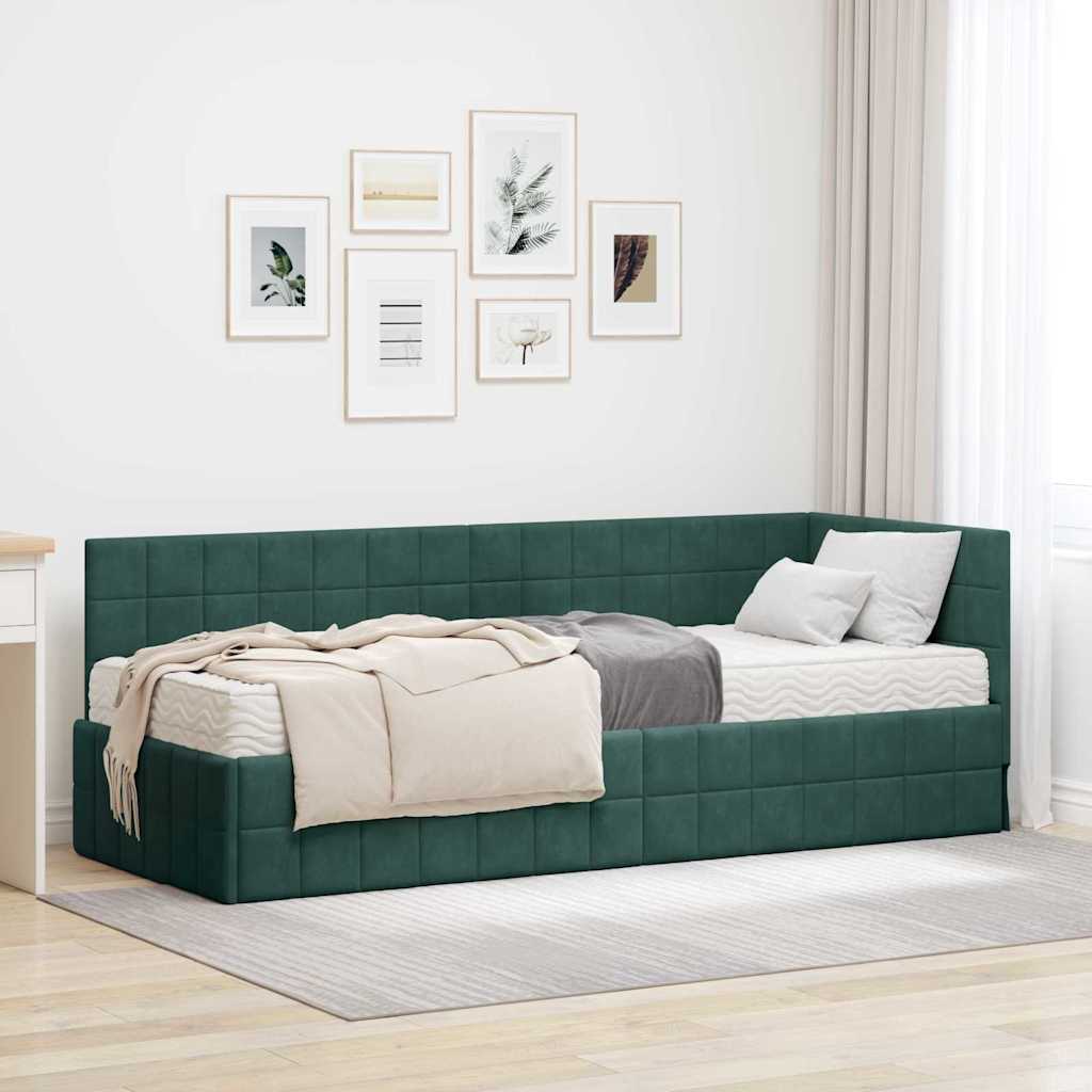 Cadru de pat colțar cu saltea cu headboard 2 pcs Verde Catifea GartenMobel Dekor