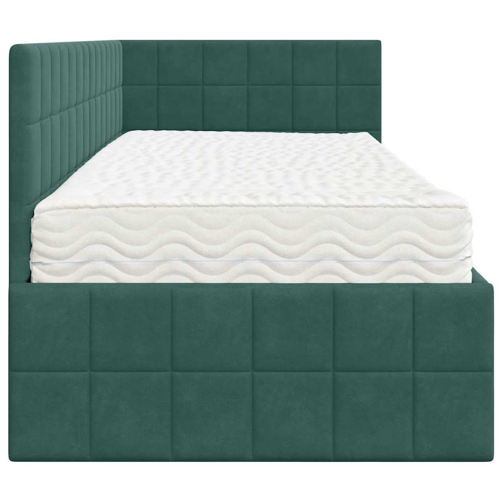 Cadru de pat colțar cu saltea cu headboard 2 pcs Verde Catifea GartenMobel Dekor