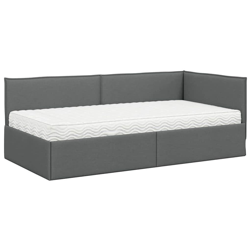 Cadru de pat colțar cu saltea cu headboard 2 pcs Gri Catifea GartenMobel Dekor