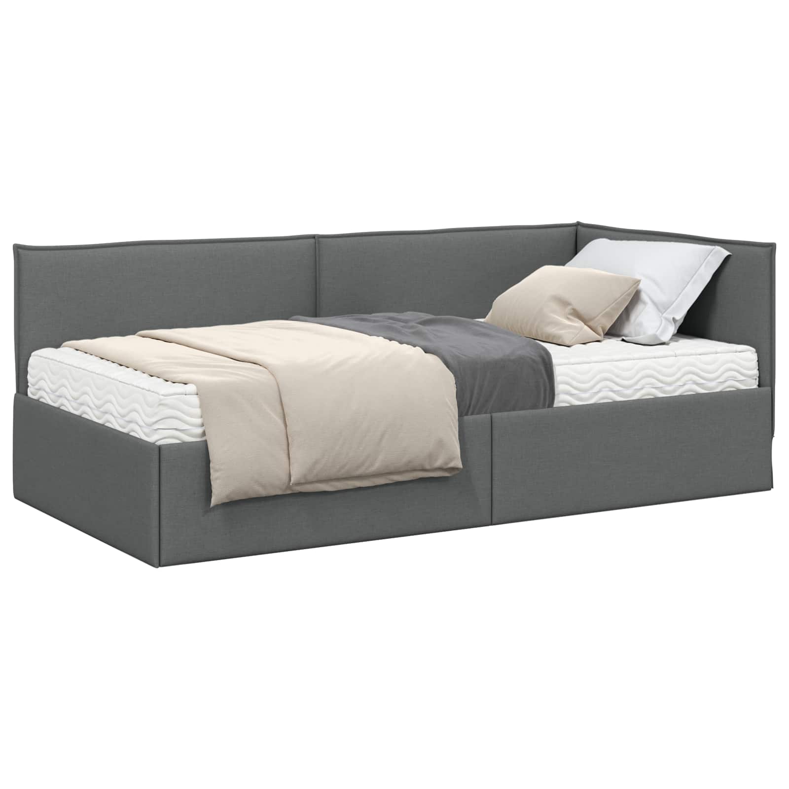 Cadru de pat colțar cu saltea cu headboard 2 pcs Gri Catifea GartenMobel Dekor