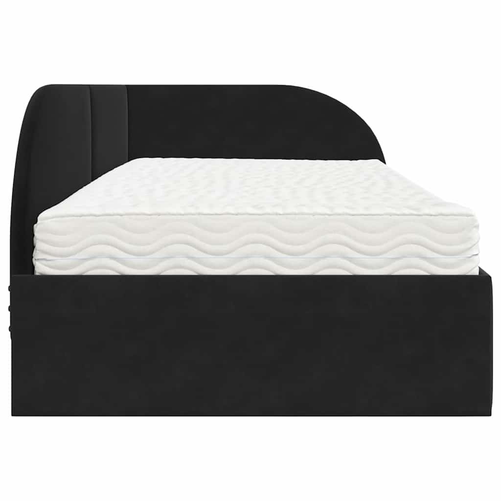 Cadru de pat colțar cu saltea cu headboard 2 pcs Negru Catifea GartenMobel Dekor