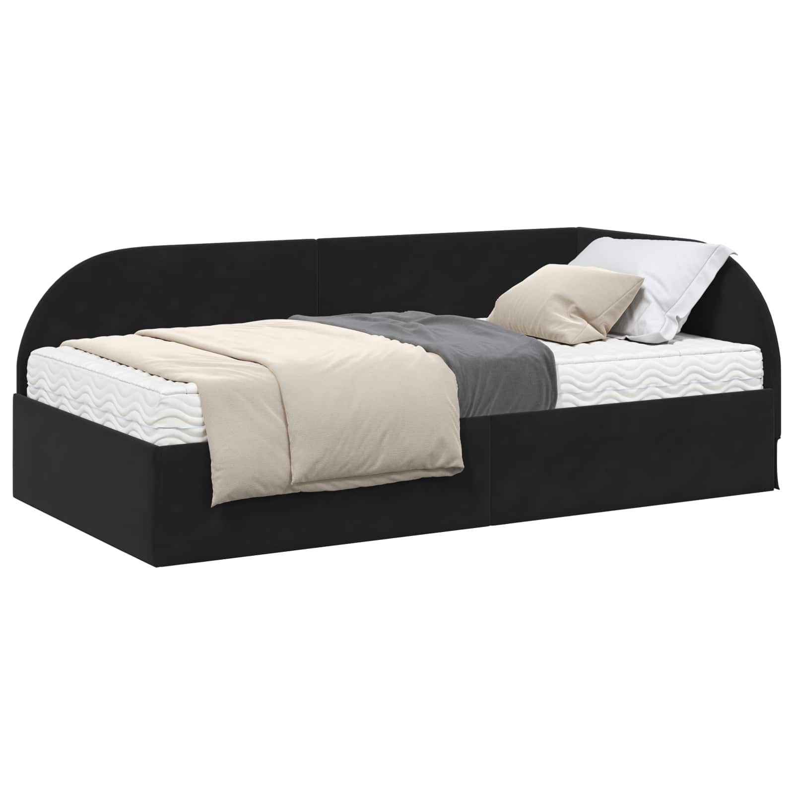 Cadru de pat colțar cu saltea cu headboard 2 pcs Negru Catifea GartenMobel Dekor