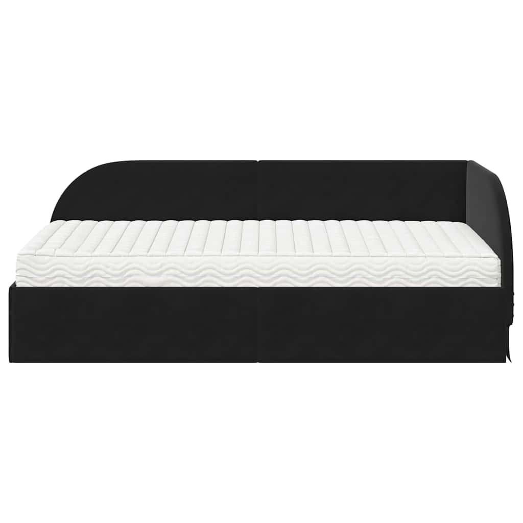Cadru de pat colțar cu saltea cu headboard 2 pcs Negru Catifea GartenMobel Dekor