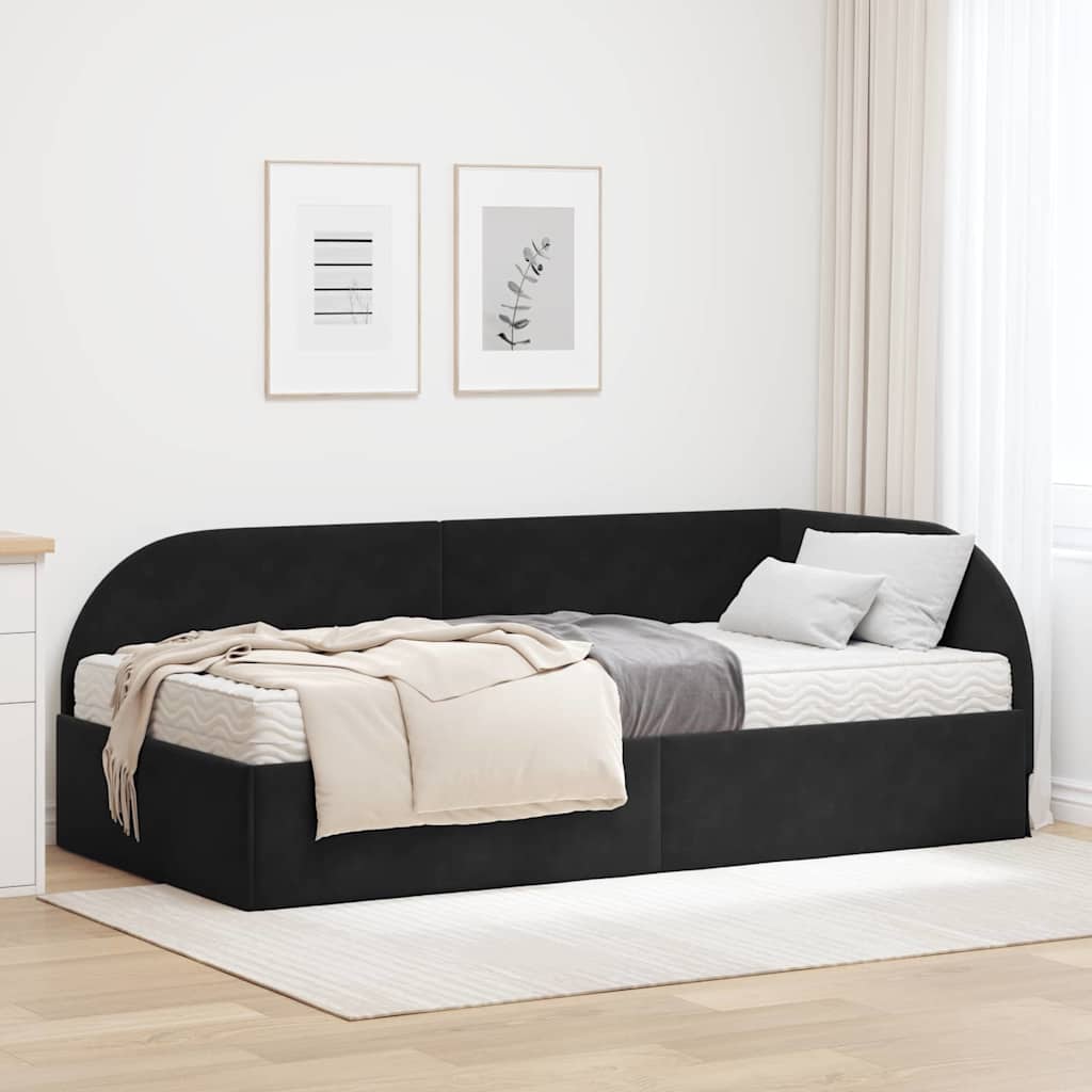 Cadru de pat colțar cu saltea cu headboard 2 pcs Negru Catifea GartenMobel Dekor