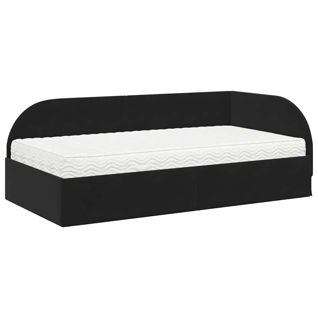 Cadru de pat colțar cu saltea cu headboard 2 pcs Negru Catifea GartenMobel Dekor