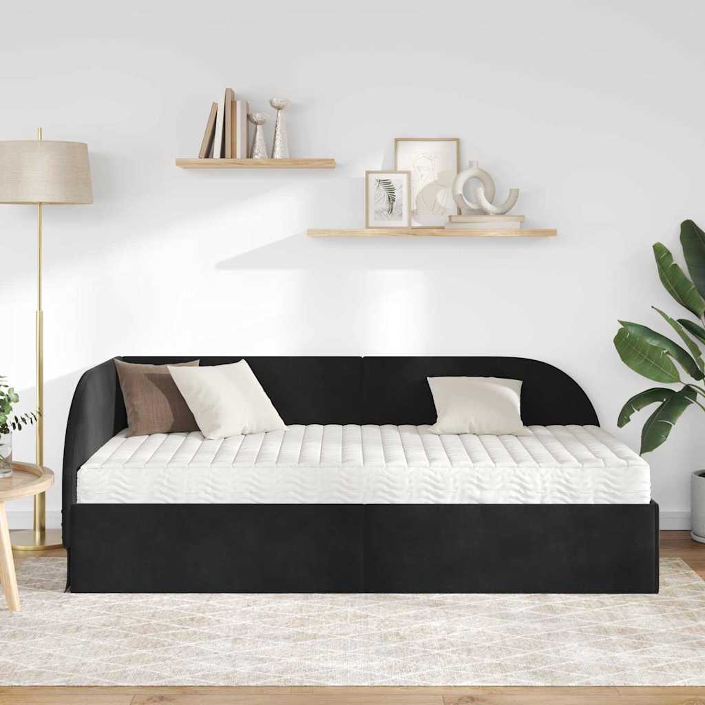 Cadru de pat colțar cu saltea cu headboard 2 pcs Negru Catifea GartenMobel Dekor
