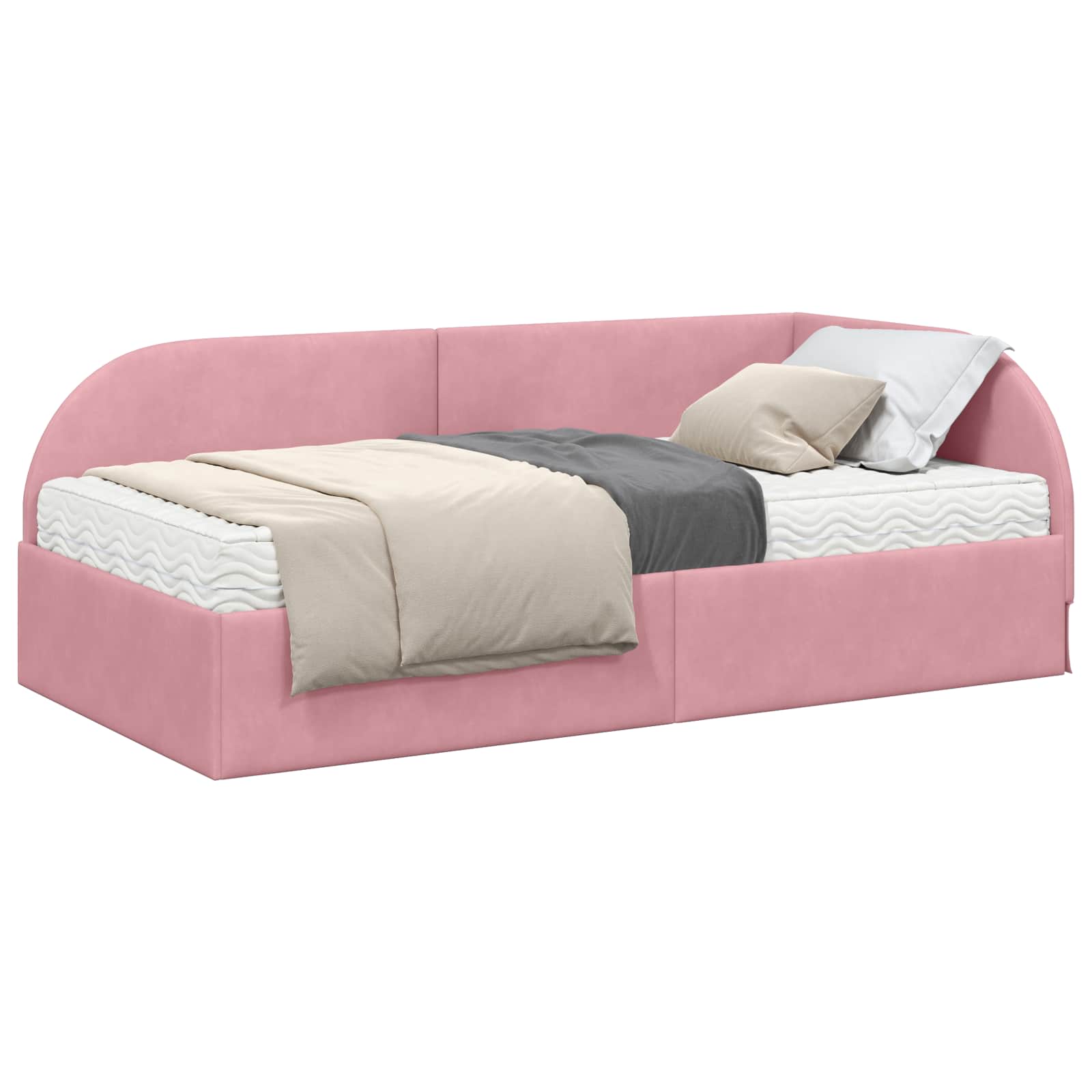 Cadru de pat colțar cu saltea cu headboard 2 pcs Roz Catifea GartenMobel Dekor