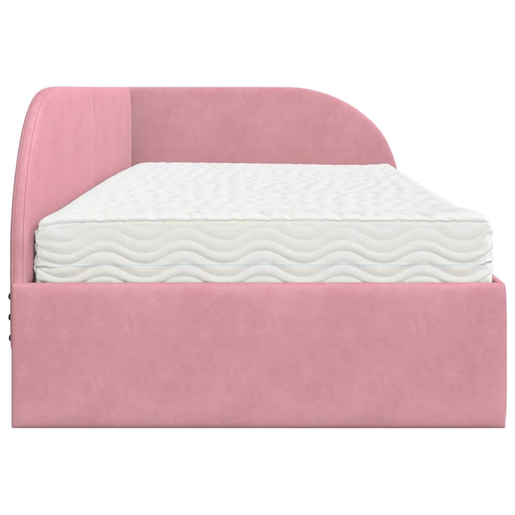 Cadru de pat colțar cu saltea cu headboard 2 pcs Roz Catifea GartenMobel Dekor