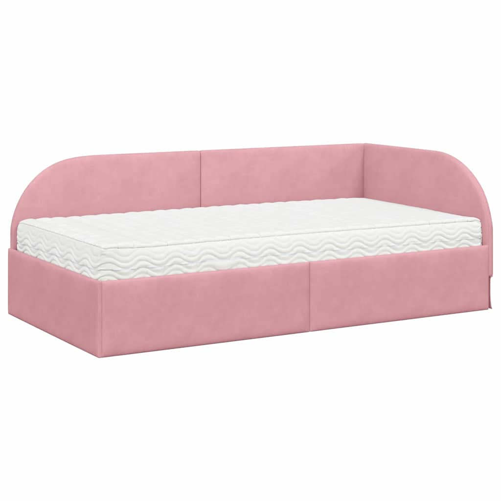 Cadru de pat colțar cu saltea cu headboard 2 pcs Roz Catifea GartenMobel Dekor