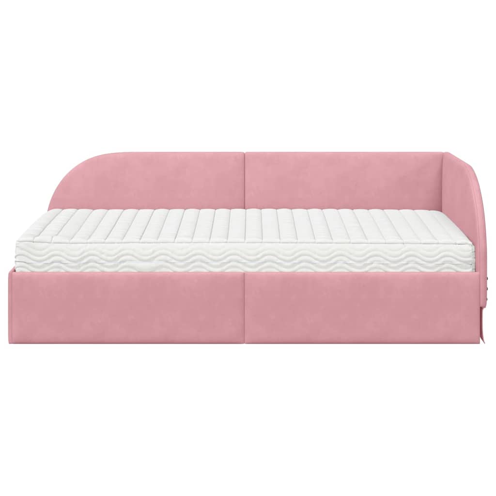 Cadru de pat colțar cu saltea cu headboard 2 pcs Roz Catifea GartenMobel Dekor