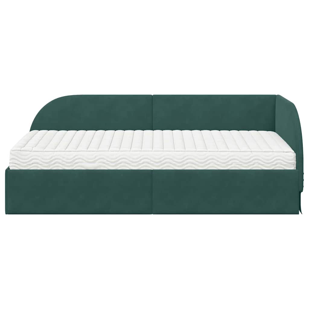 Cadru de pat colțar cu saltea cu headboard 2 pcs Verde Catifea GartenMobel Dekor