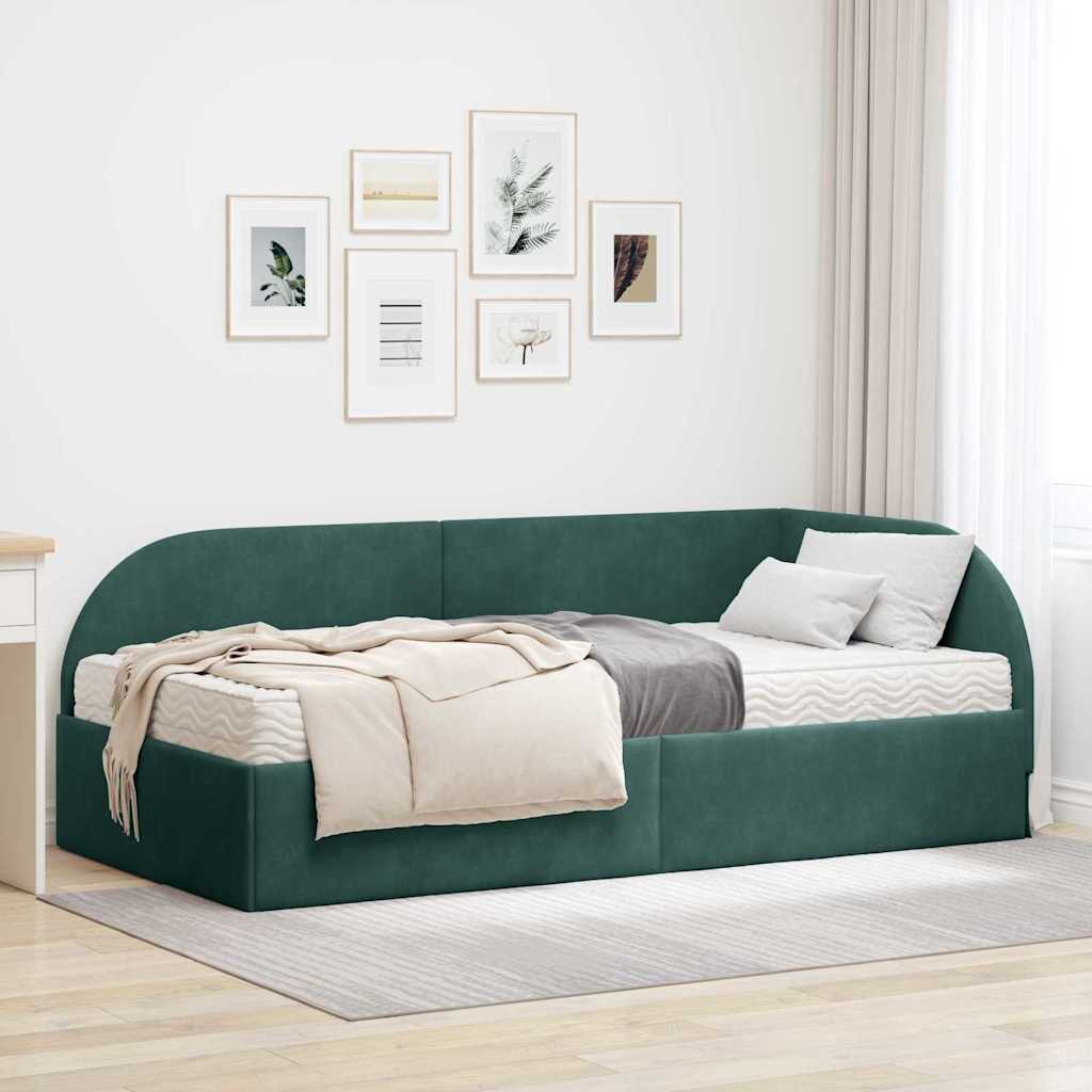 Cadru de pat colțar cu saltea cu headboard 2 pcs Verde Catifea GartenMobel Dekor