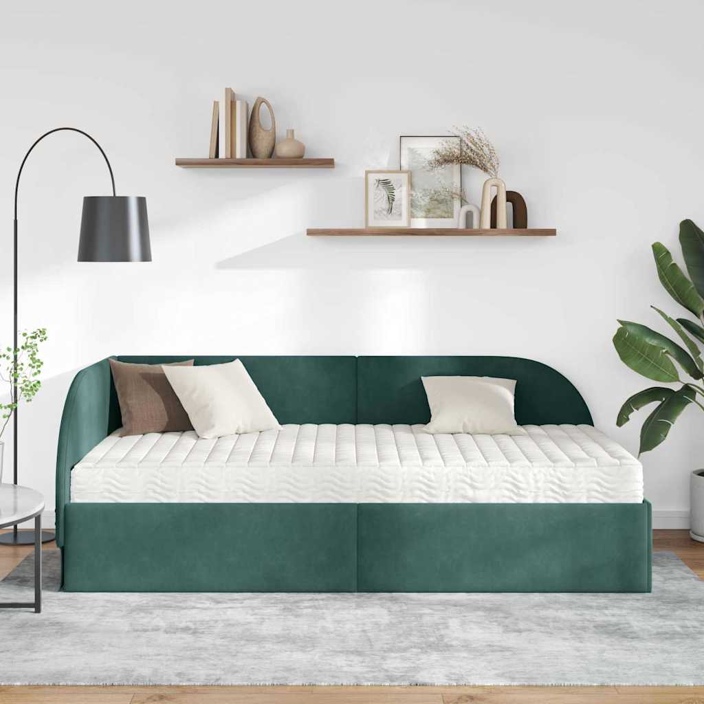 Cadru de pat colțar cu saltea cu headboard 2 pcs Verde Catifea GartenMobel Dekor