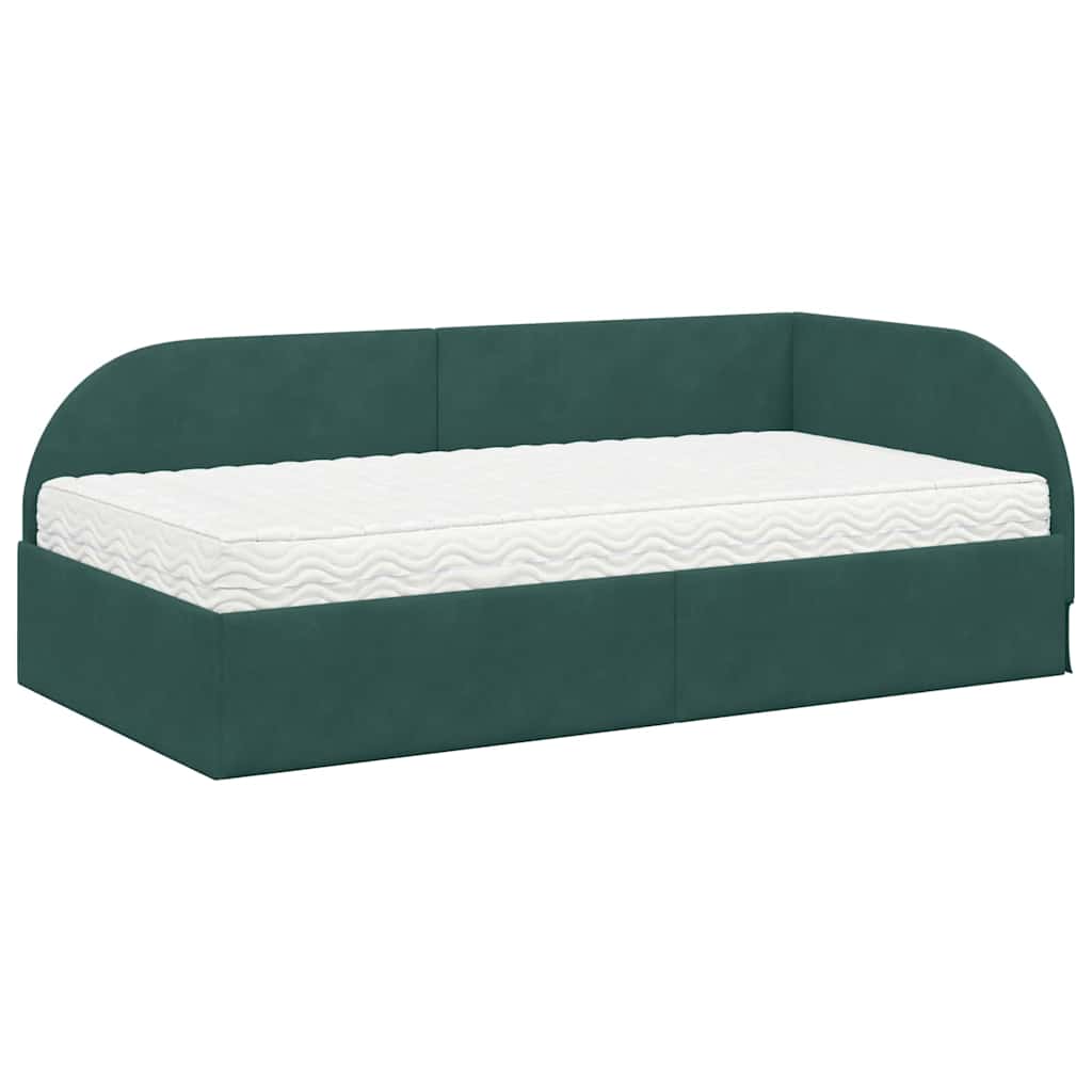 Cadru de pat colțar cu saltea cu headboard 2 pcs Verde Catifea GartenMobel Dekor