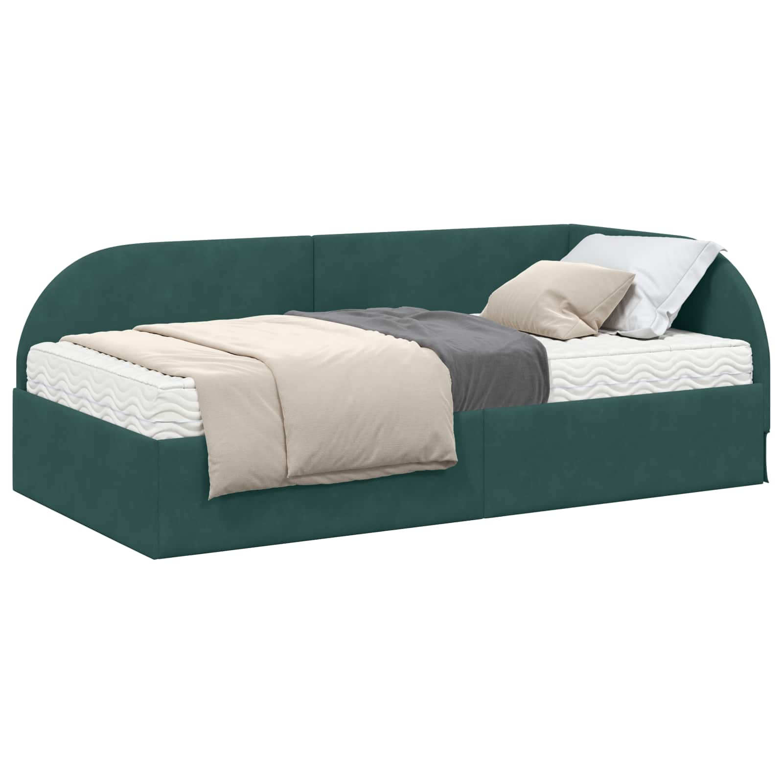 Cadru de pat colțar cu saltea cu headboard 2 pcs Verde Catifea GartenMobel Dekor
