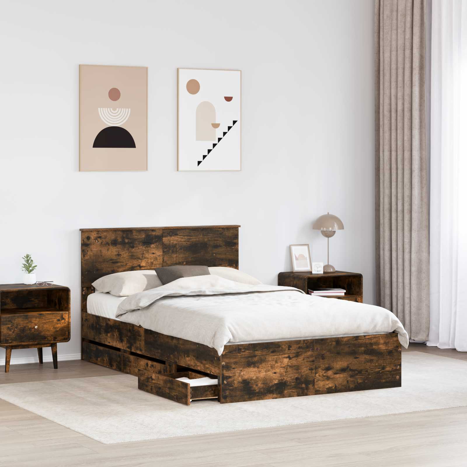 Cadru de pat Stejar fumuriu 120 x 200 cm Lemn Ingineresc GartenMobel Dekor