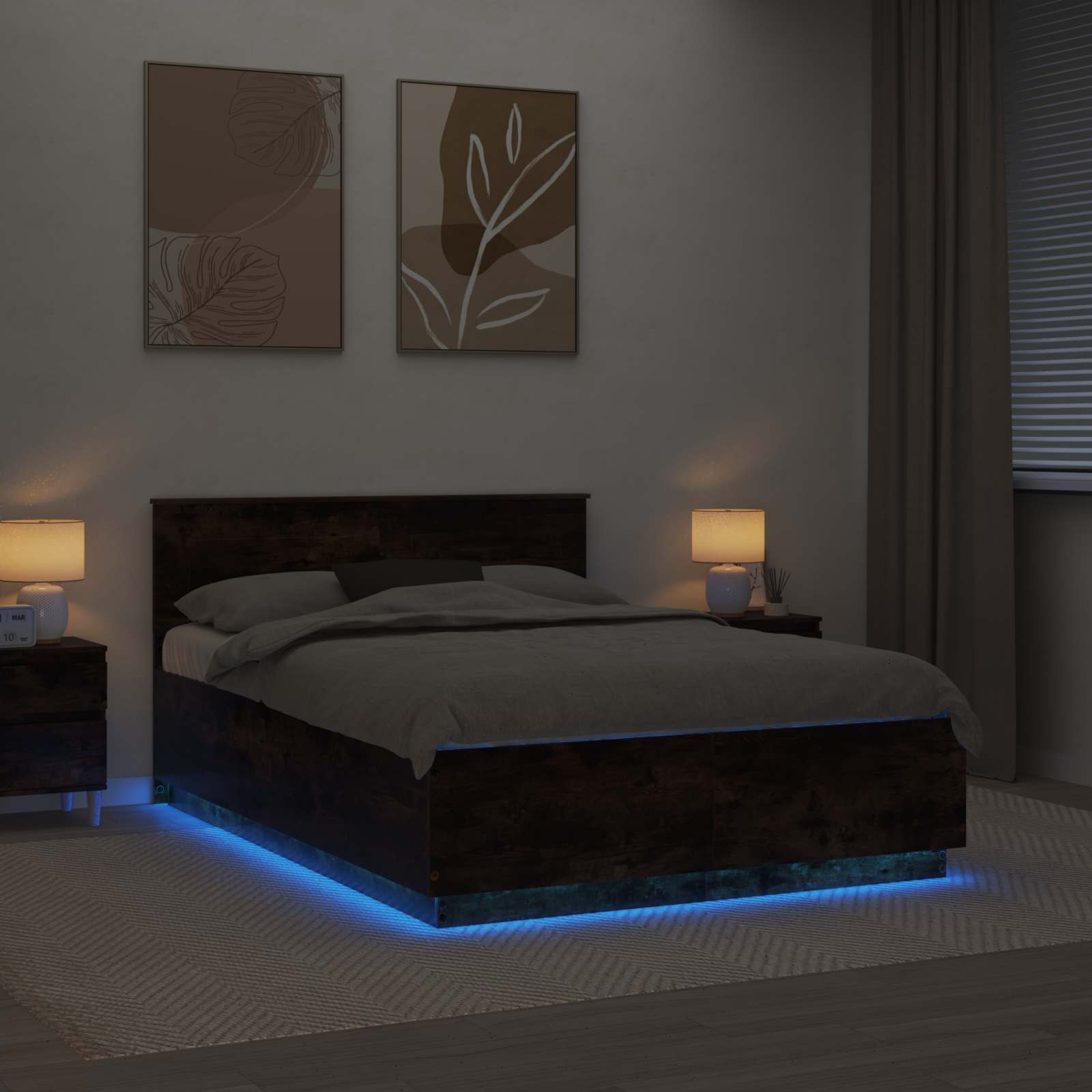 Cadru de pat Stejar fumuriu 140 x 190 cm Lemn compozit GartenMobel Dekor