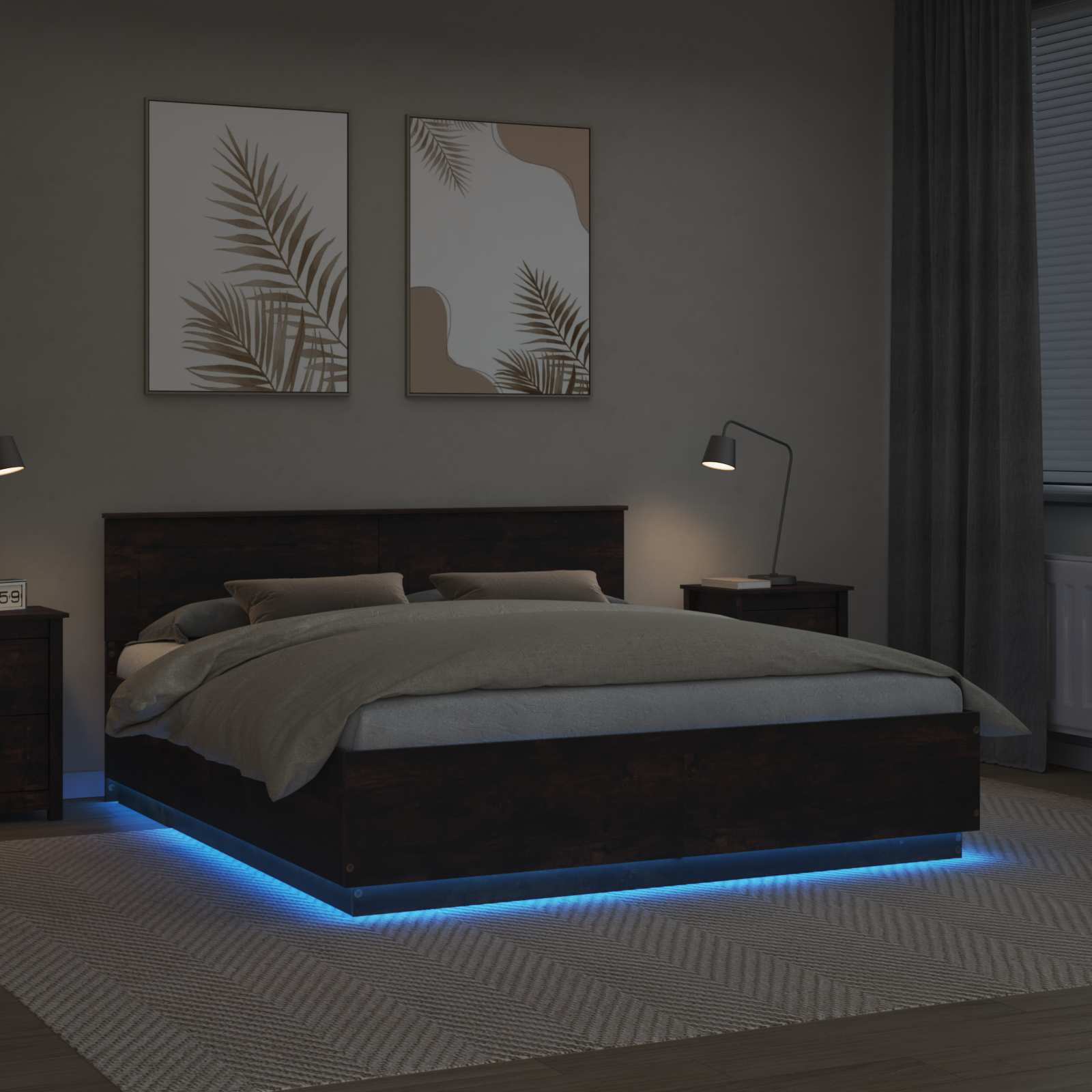 Cadru de pat Stejar fumuriu 200 x 200 cm Lemn compozit GartenMobel Dekor